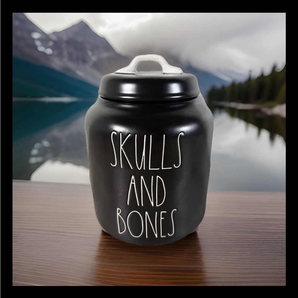 NWT Rae Dunn LL Artisan Collection Halloween Black Skulls And Bones Canister HTF